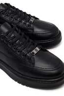 Erkek Siyah Bağcıklı Kalın Tabanlı Deri Sneaker | Derimod