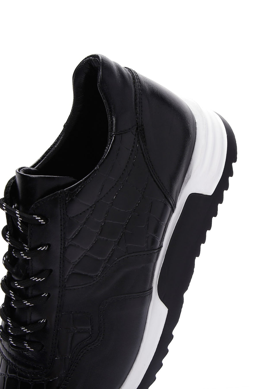 Erkek Siyah Bağcıklı Deri Casual Sneaker