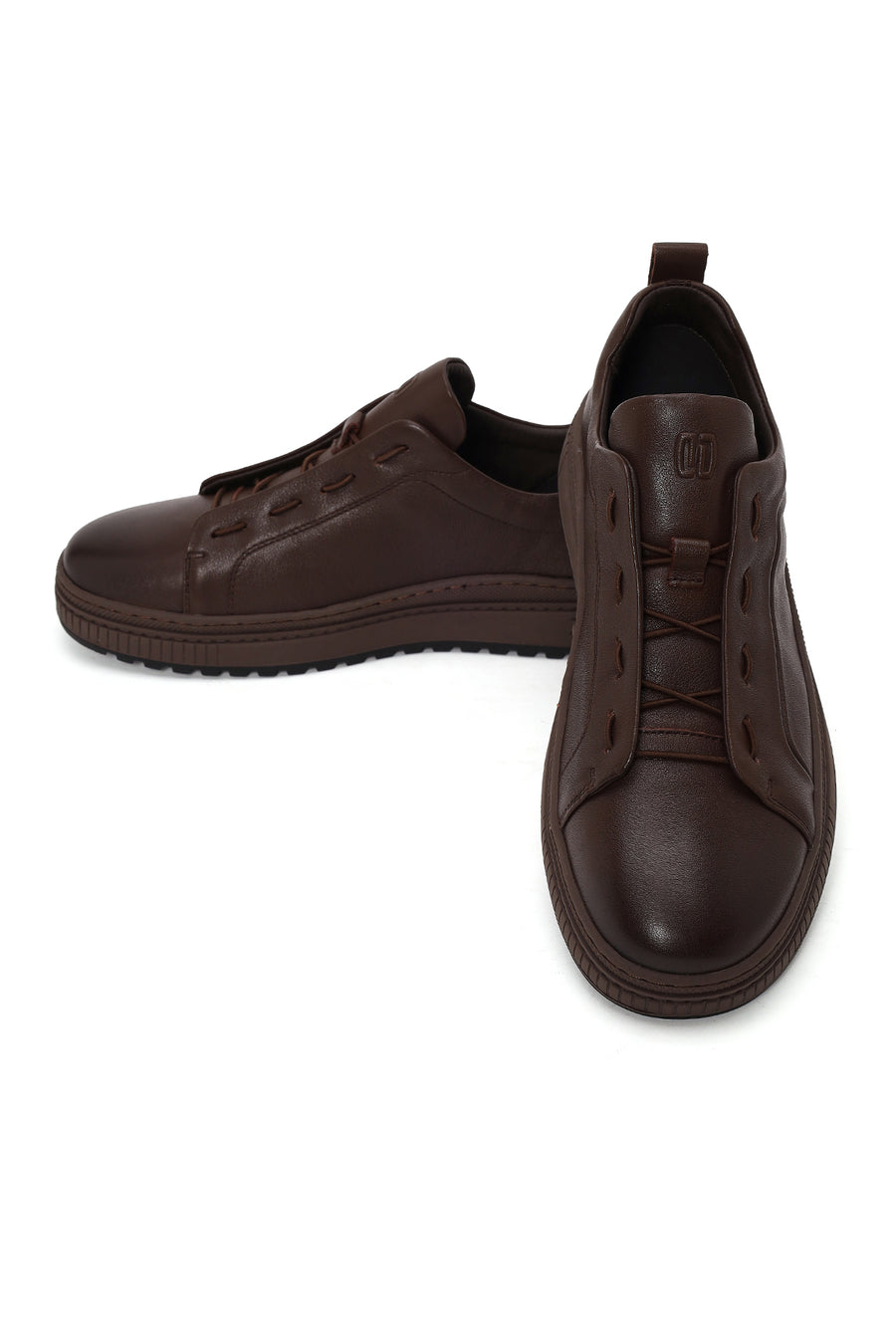 Erkek Kahverengi Bağcıklı Deri Sneaker