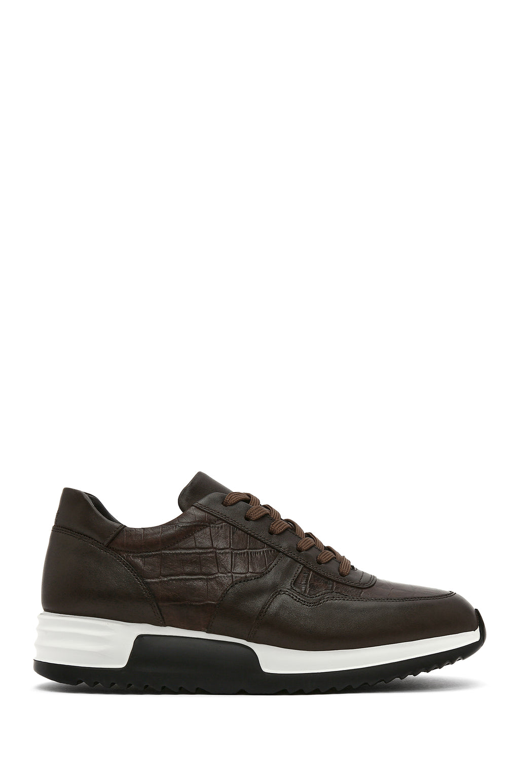 Erkek Kahverengi Bağcıklı Deri Sneaker