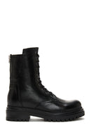Women's Black Lace-Up Zippered Leather Combat Boots | Derimod