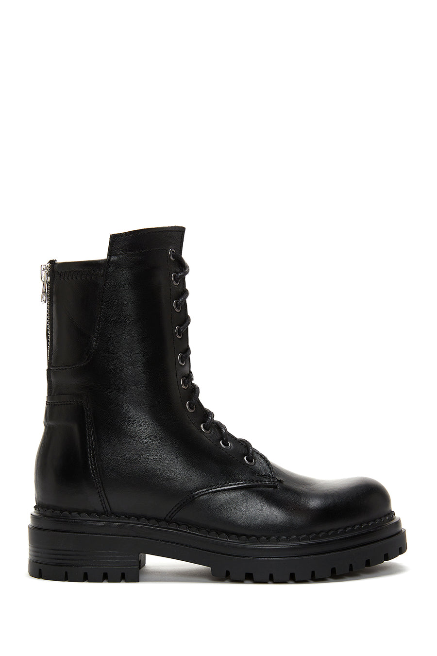 Women's Black Lace-Up Zippered Leather Combat Boots 24WFD181918 | Derimod