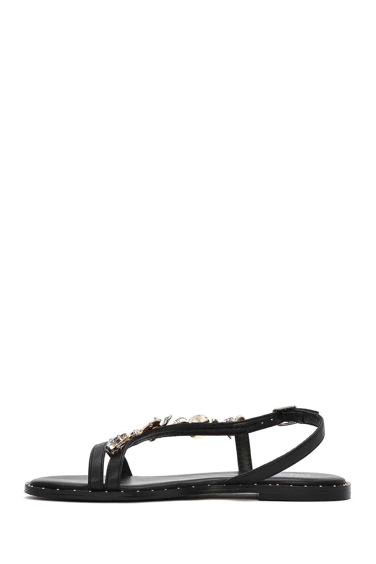 Kadın Siyah Bilekten Tokalı Taşlı Sandalet