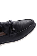 Men's Black Leather Printed Buckle Casual Loafer | Derimod