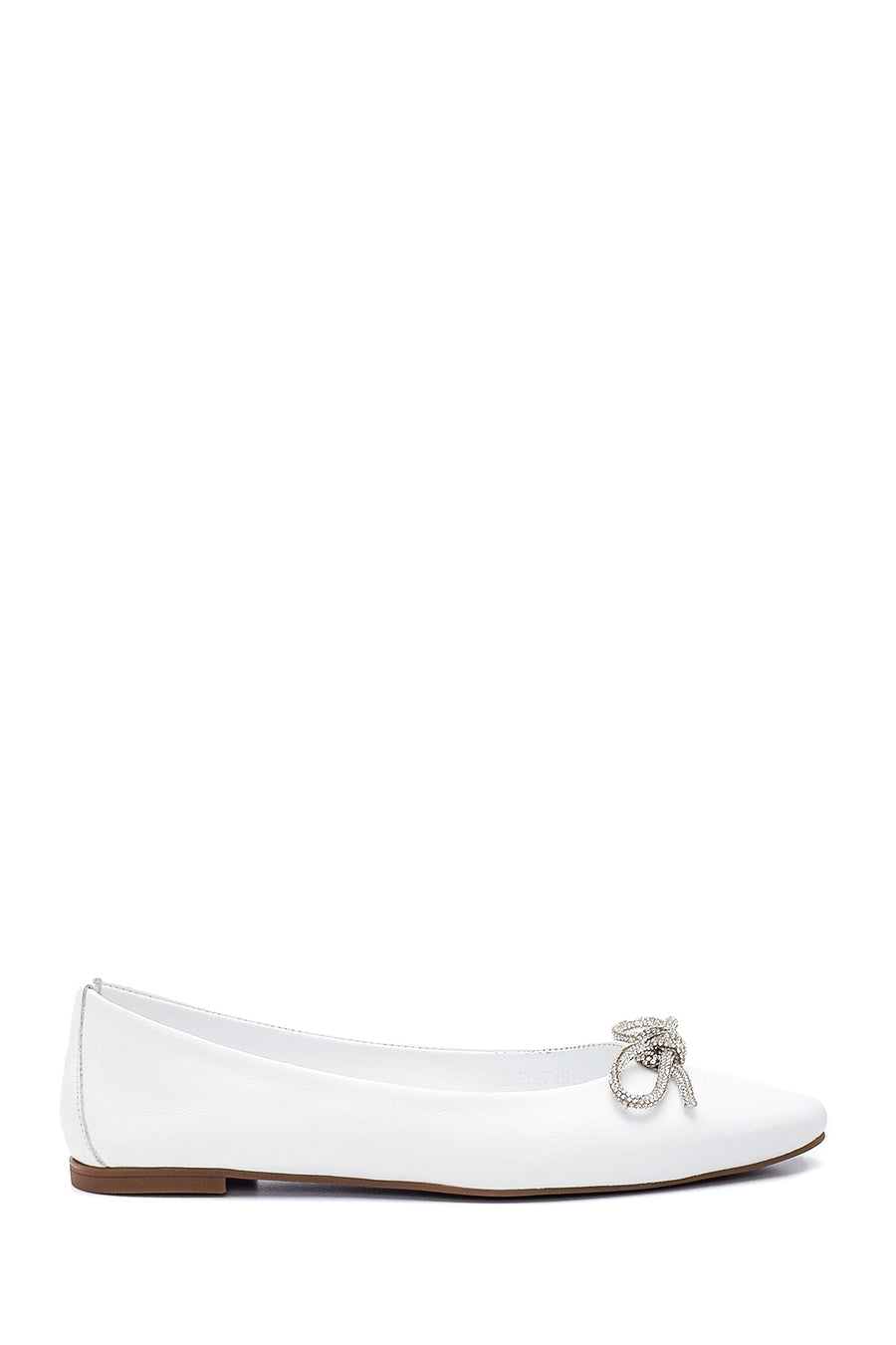 Women's White Leather Bow Ballerina Ballet 22SFD271518 | Derimod