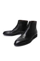 Men's Black Zippered Leather Classic Boat | Derimod