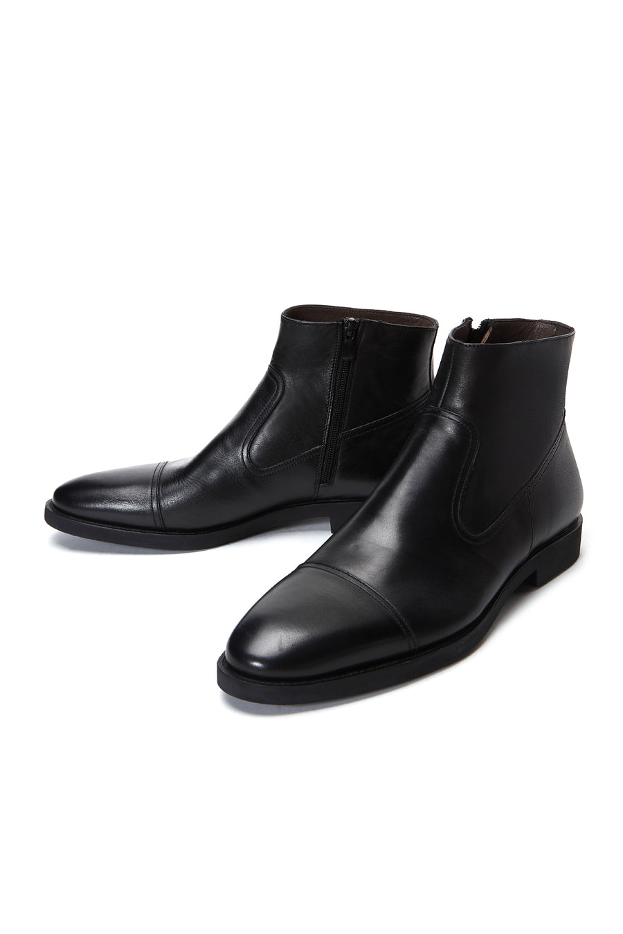 Men's Black Zippered Leather Classic Boat