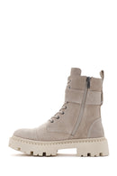 Women's Beige Thick Soled Suede Leather Zippered Boots | Derimod