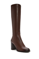 Women's Brown Zippered Thick Heel Leather Boots | Derimod