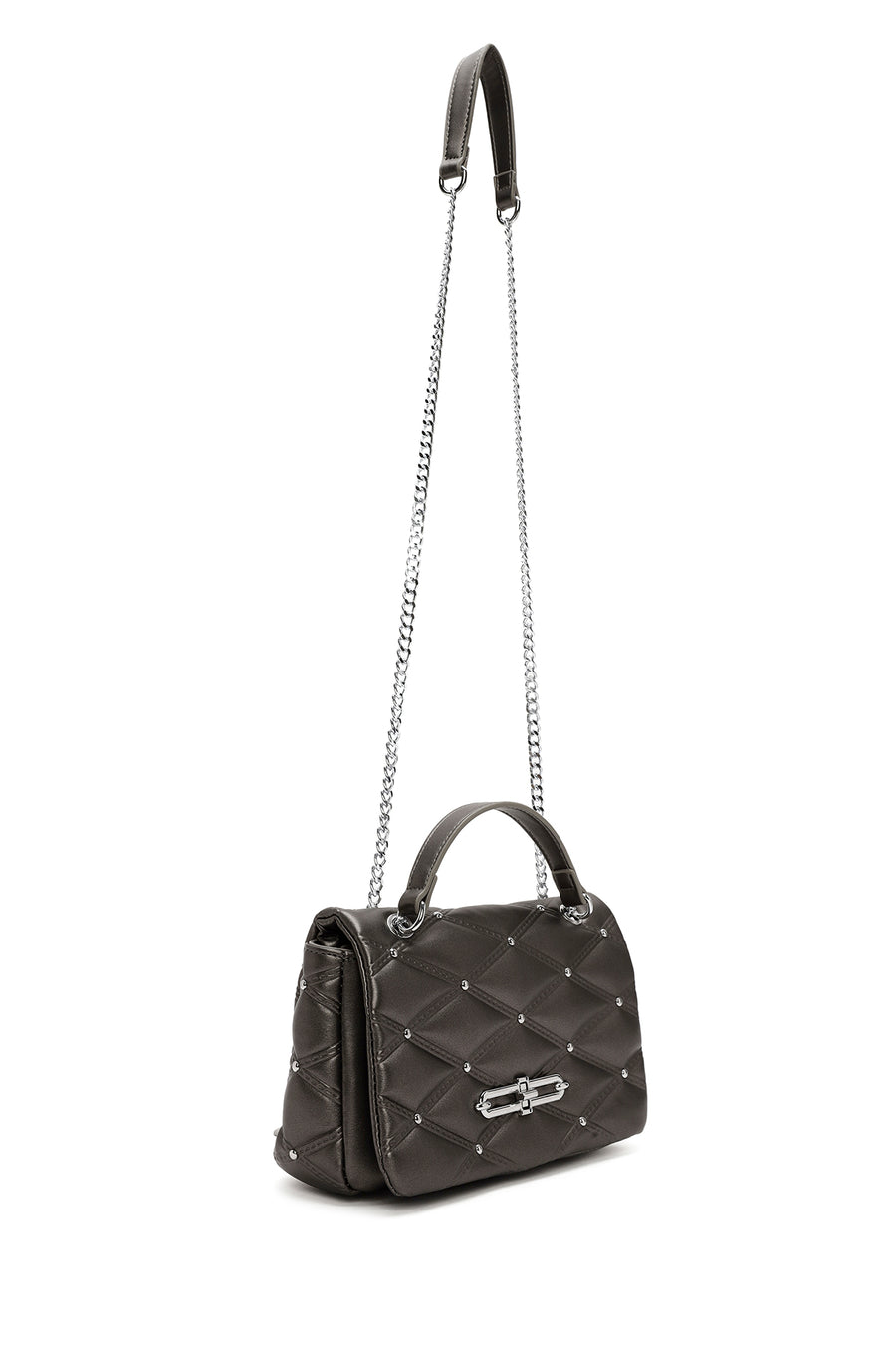 Women's Grey Long Strap Quilted Patterned Shoulder Bag