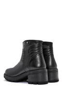 Women's Black Zippered Thick Heeled Leather Boots | Derimod