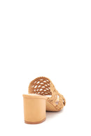 Women's Beige Knitted Heeled Slippers | Derimod