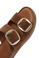 Women's Brown Buckle Suede Leather Slippers | Derimod