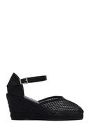 Women's Black Ankle Buckle Wedge Heel Espadrille Sandals | Derimod