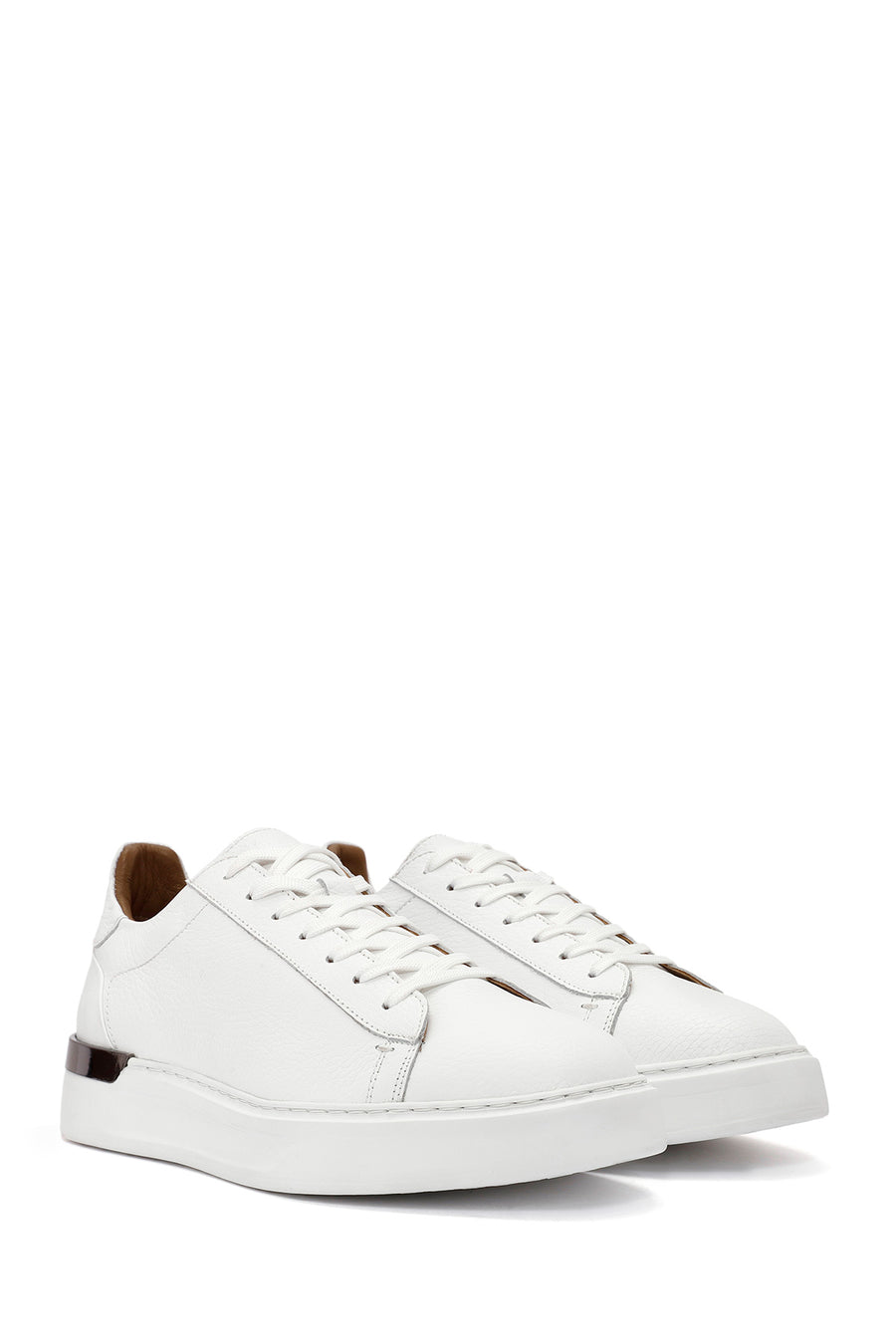 Men's White Lace-up Leather Sneaker