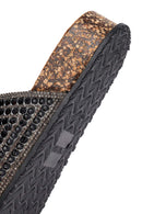 Women's Black Double Buckled Stoned Slippers | Derimod