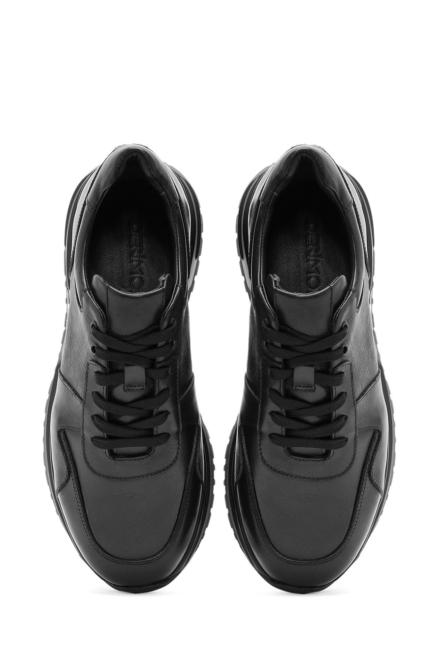 Erkek Siyah Bağcıklı Kalın Tabanlı Deri Sneaker