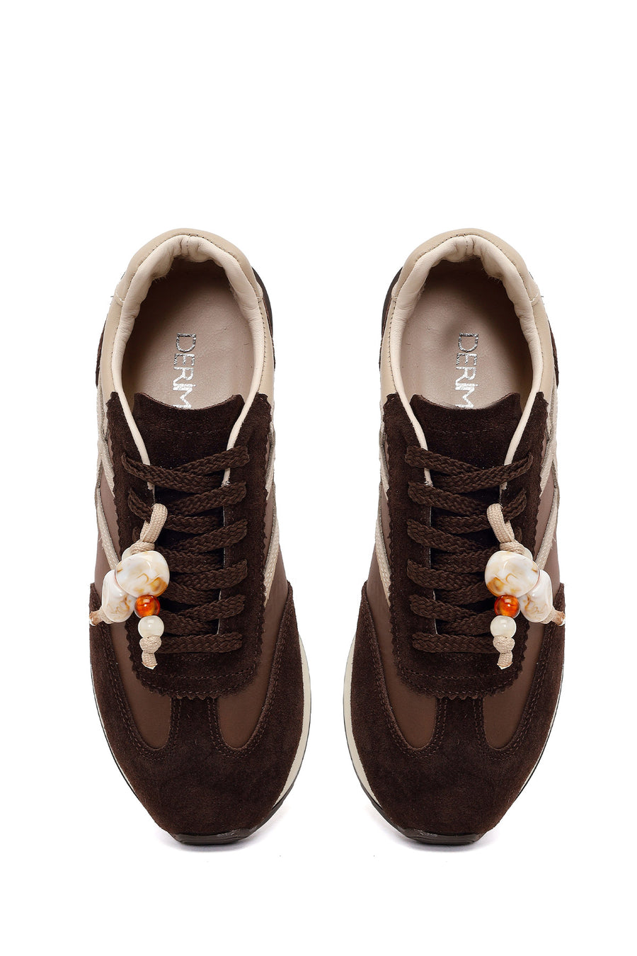 Kadın Kahverengi Bağcıklı Charmlı Deri Sneaker