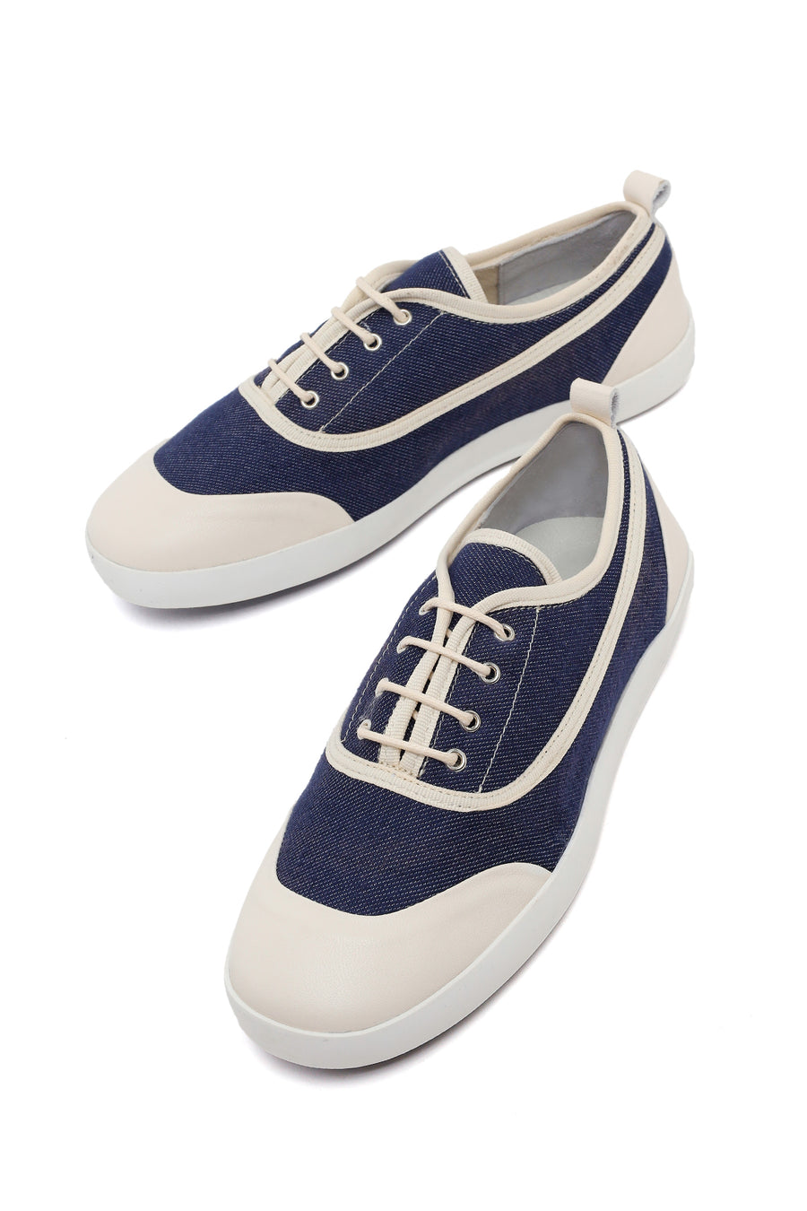 Woman Blue Lace-Up Jean Leather Sneaker