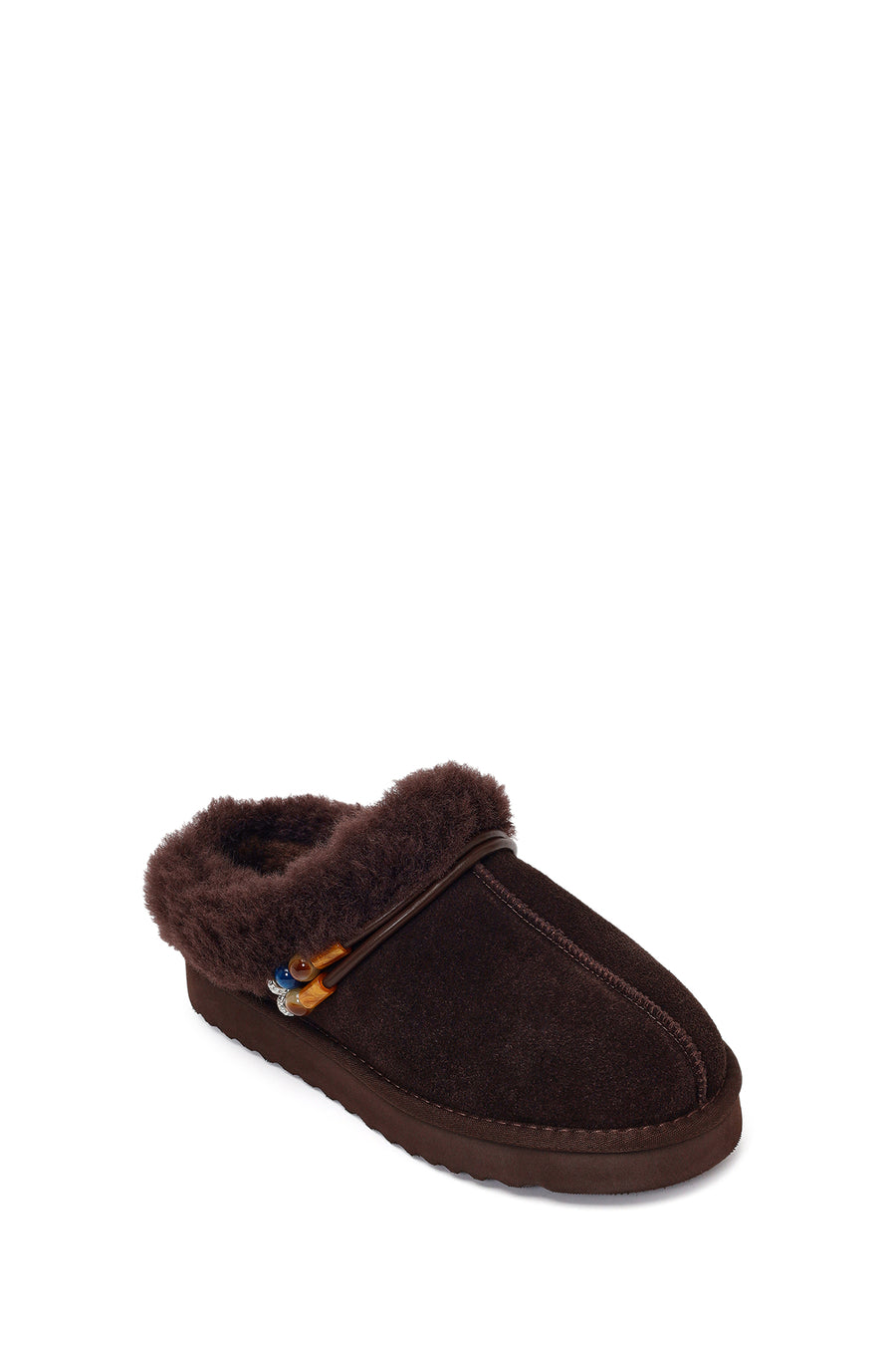 Woman Brown Stone-Embellished Suede Teddy Slipper