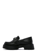 Women's Black Leather Buckle Masculine Loafer | Derimod