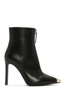 Women's Black Zippered Thin Heeled Leather Boots | Derimod