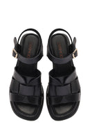 Women's Black Ankle Buckle Low Heeled Leather Sandals | Derimod