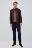 Maxim Men's Claret Red Leather Jacket | Derimod