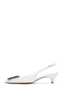 Women's White Open Back Low Heel Leather Stiletto | Derimod