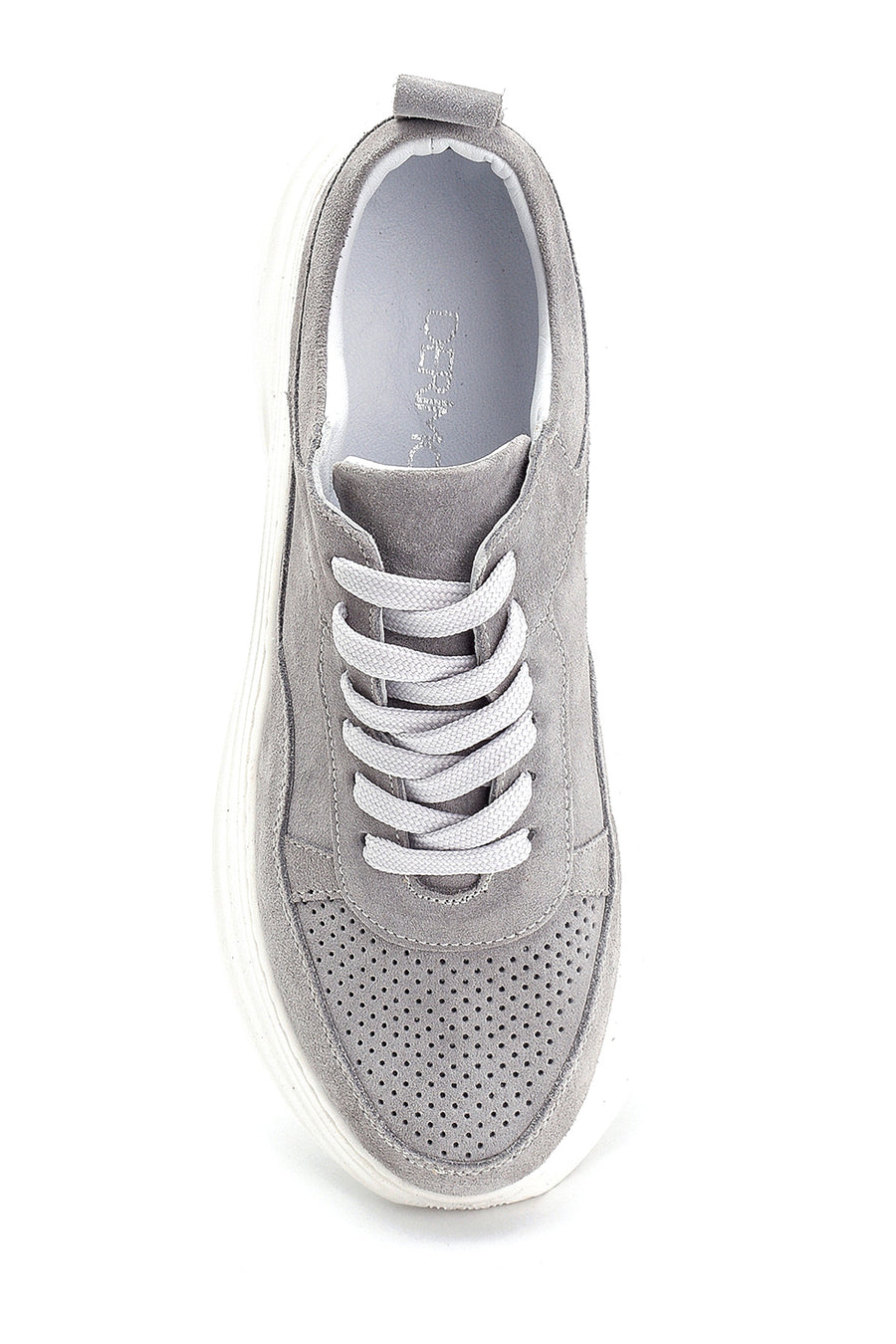 Kadın Gri Süet Deri Kalın Tabanlı Sneaker