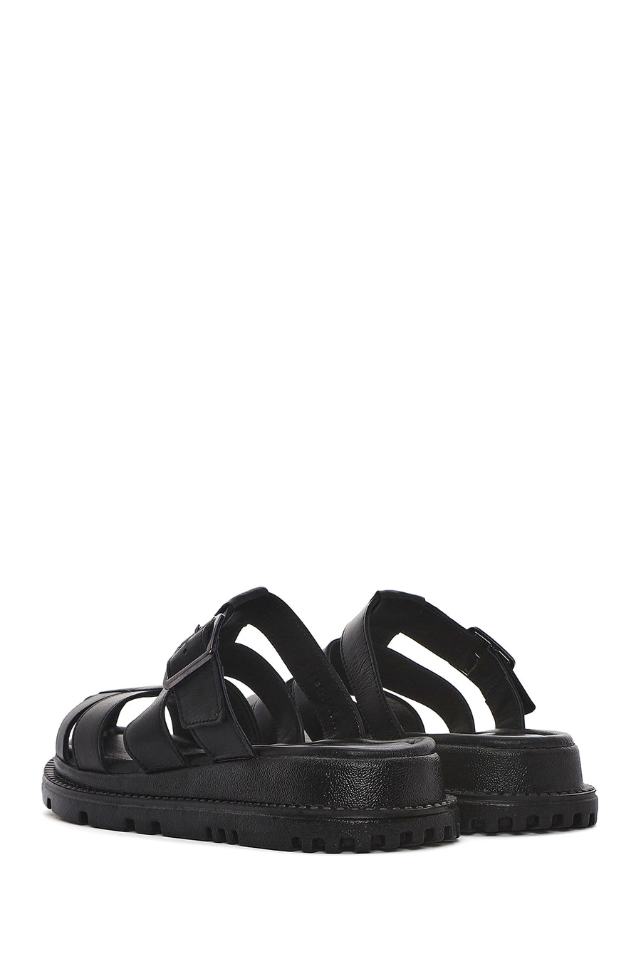 
Women's Black Thick Sole Leather Slippers
