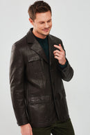 Kane Men's Black Blazer Safari Leather Jacket | Derimod