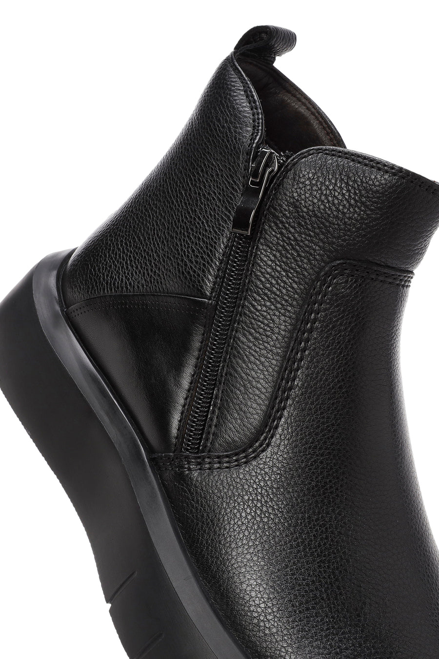 Men's Black Double Zipper Leather Casual Boots