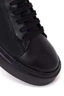 Erkek Siyah Bağcıklı Kalın Tabanlı Deri Sneaker | Derimod