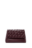 Women's Burgundy Long Chain Strap Braided Crossbody Bag | Derimod