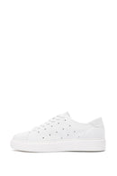 Men's White Lace-up Thick-Sole Leather Sneaker | Derimod