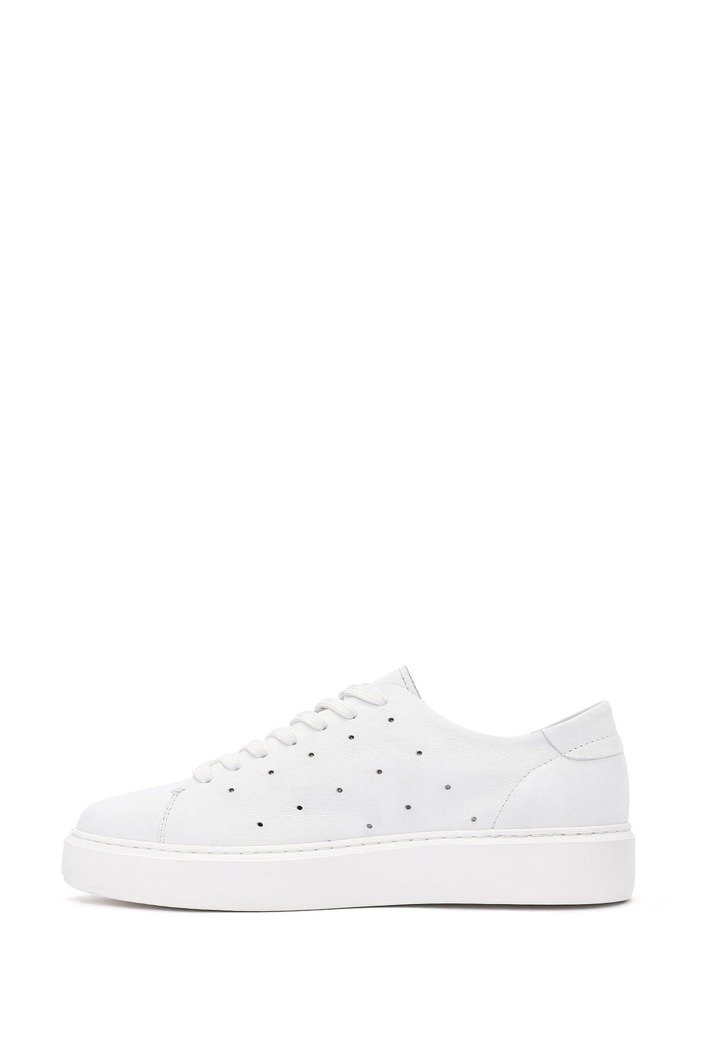 Erkek Beyaz Bağcıklı Kalın Tabanlı Deri Sneaker