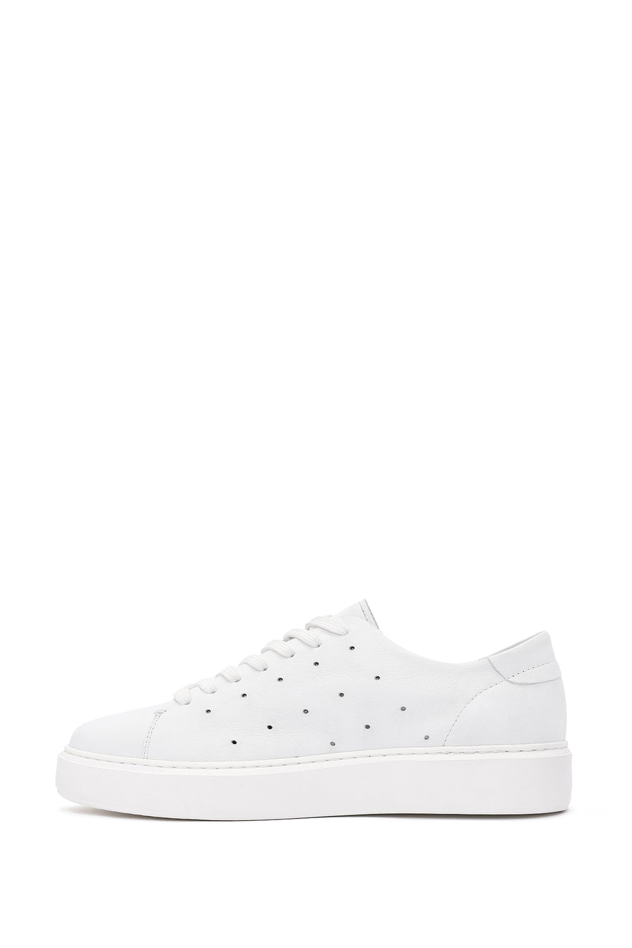Men's White Lace-up Thick-Sole Leather Sneaker