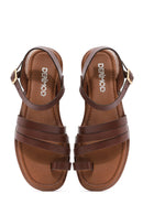 Women's Brown Ankle Strap Flip-Flop Leather Bodrum Sandals | Derimod