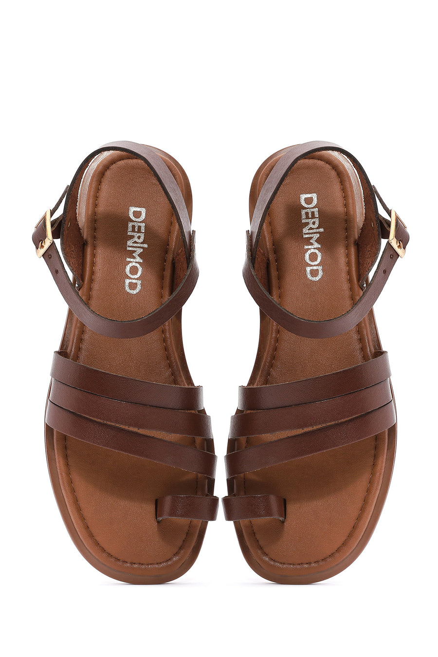 Women's Brown Ankle Strap Flip-Flop Leather Bodrum Sandals
