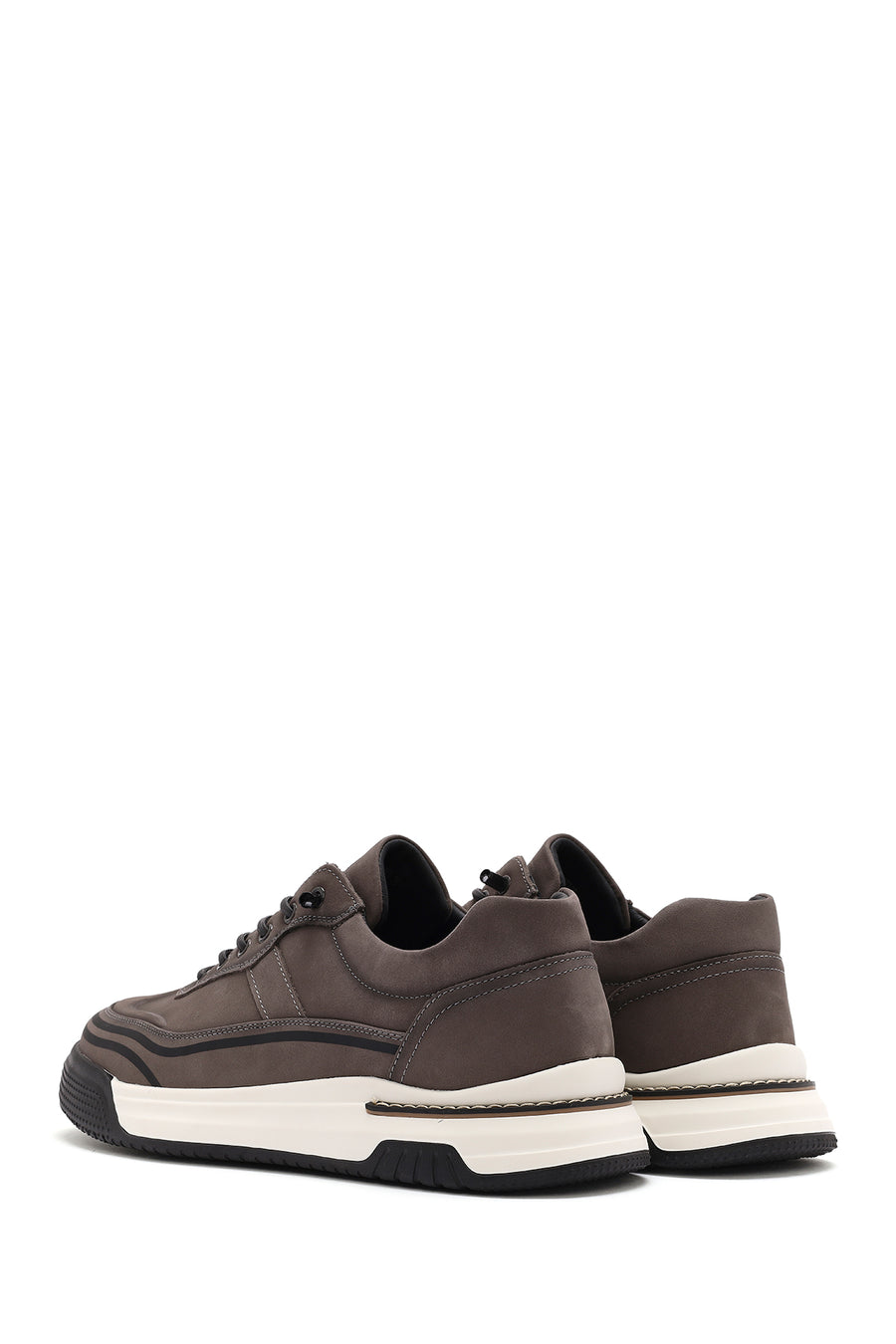 Men's Grey Lace-Up Thick-Soled Nubuck Leather Sneakers