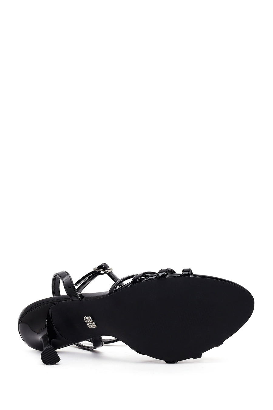 Woman Black Ankle-Buckle Thin High-Heel Patent Leather Sandal
