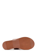 Women's Tan Thick Soled Leather Comfort Slippers | Derimod