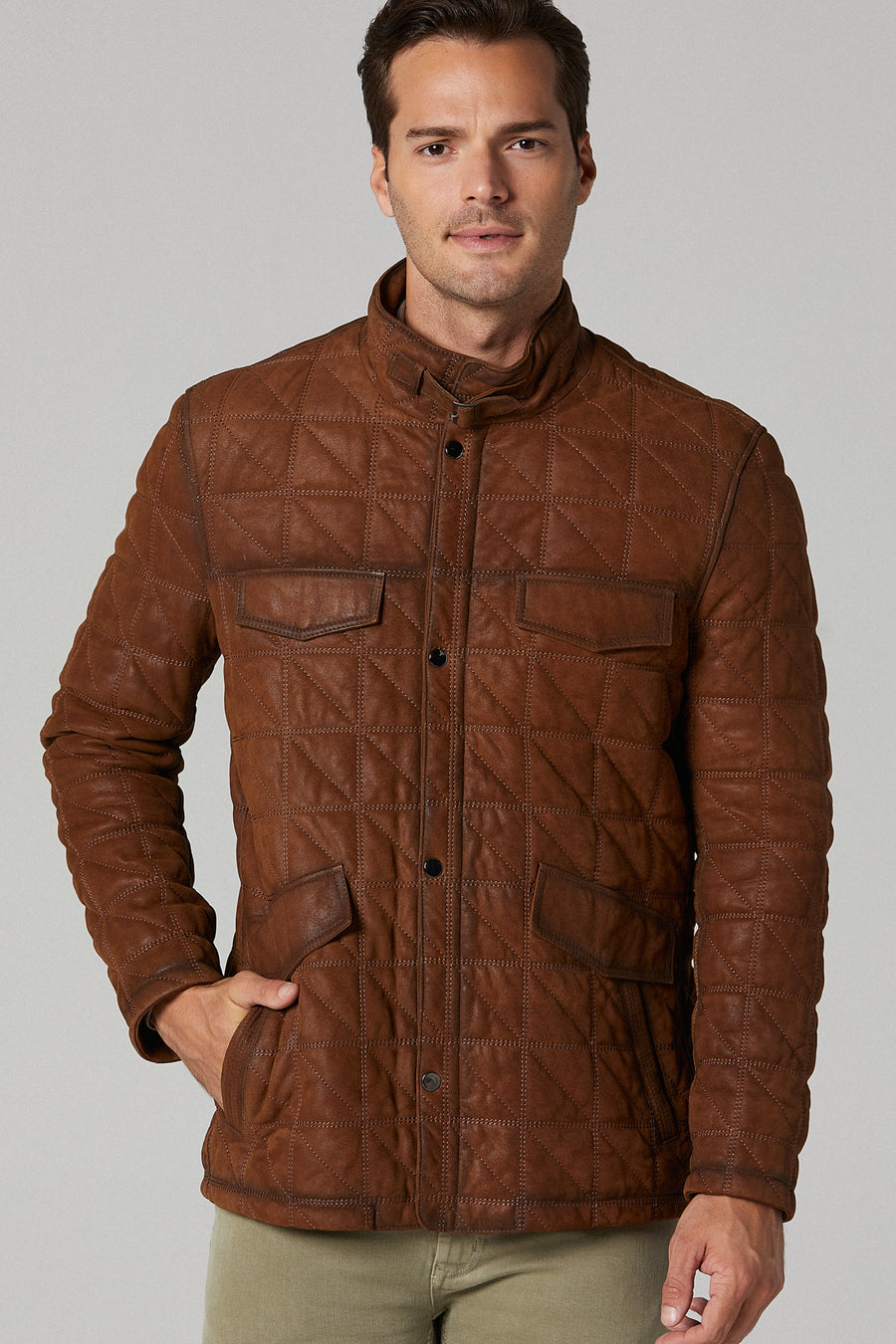 Lukaku Men's Cognac Leather Coat