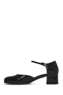 Women's Black Ankle Buckle Low Thick Heel Patent Leather Shoes | Derimod