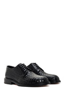 Men's Black Lace-Up Knitted Leather Classic Shoes | Derimod