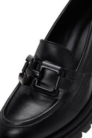 Women's Black Leather Heeled Loafer | Derimod