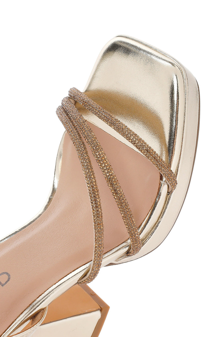 Women's Gold Ankle-Tie Thick High Heel Evening Sandals