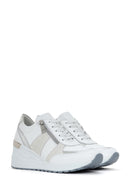 Women's White Wedge Heeled Side Zipper Suede Leather Sports Shoes | Derimod