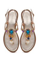 Women's Gold Flip-Flop Stone Sandals | Derimod